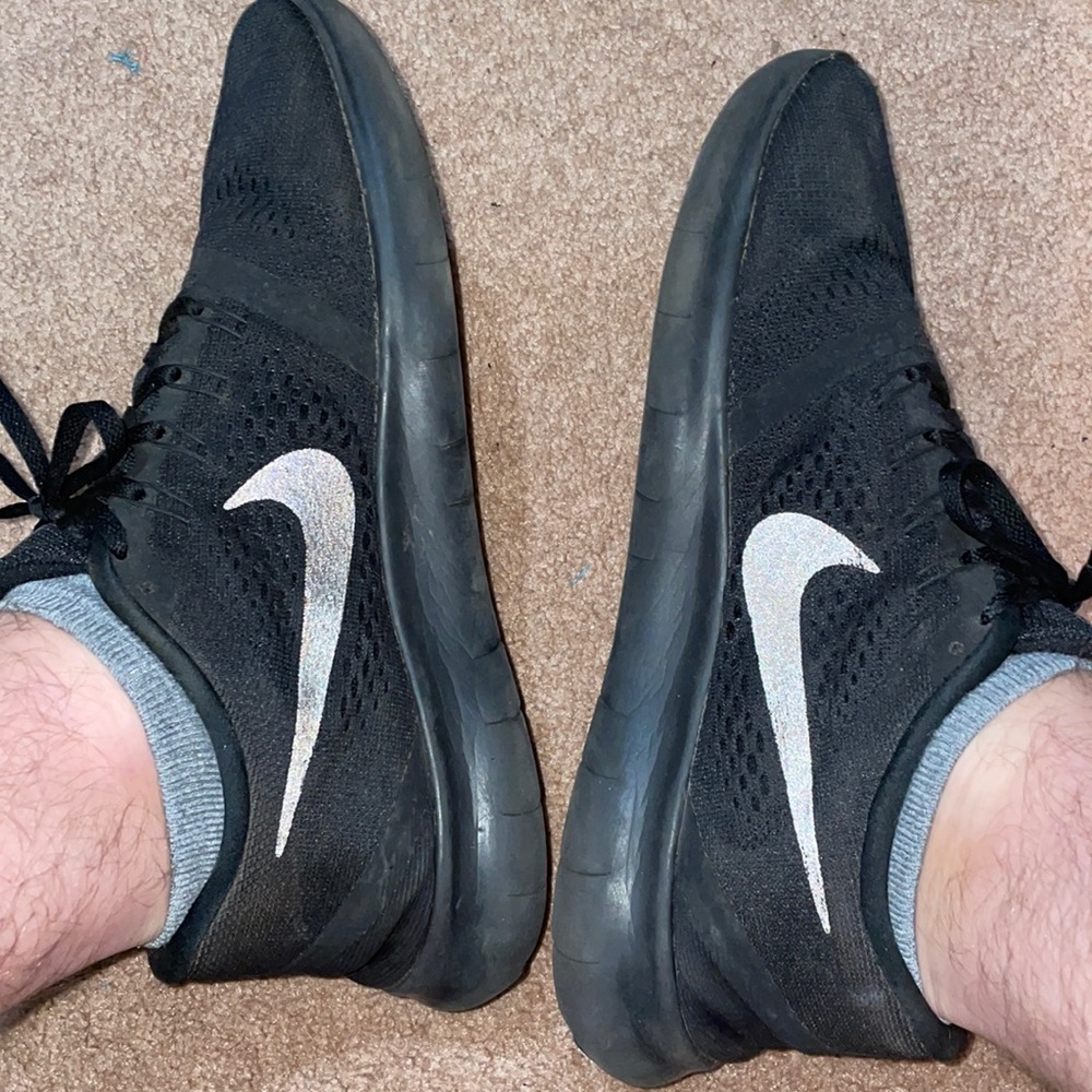 Nike Free run,size9.5,Black with reflective check.